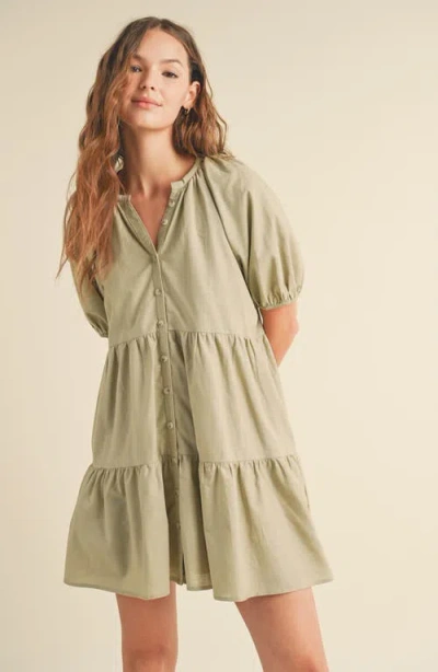 Wishlist Button Front Tiered Dress In Green