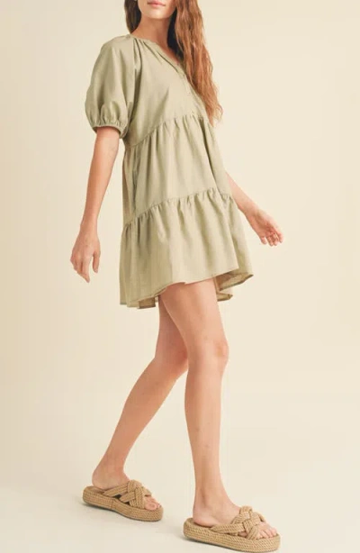 Wishlist Button Front Tiered Dress In Green