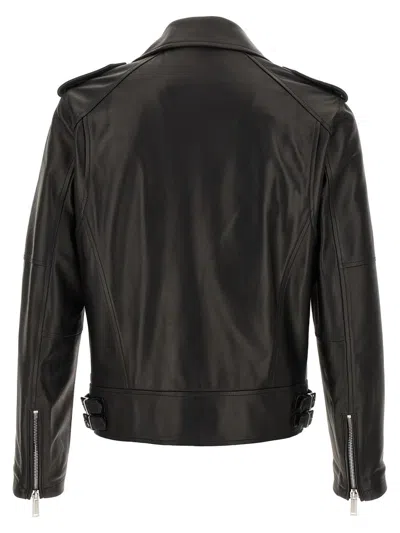 Dsquared2 Leather Biker Jacket With Logoed Buttons In Black