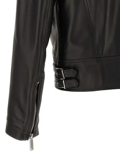 Dsquared2 Leather Biker Jacket With Logoed Buttons In Black