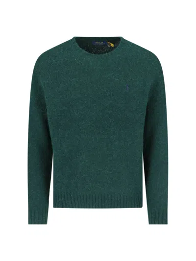 Polo Ralph Lauren Crew Neck Sweater With Ribbed Trims And Embroidered Logo In Green