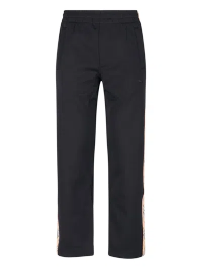 Burberry Straight Trousers With Elastic Waistband And Side Stripe In Black