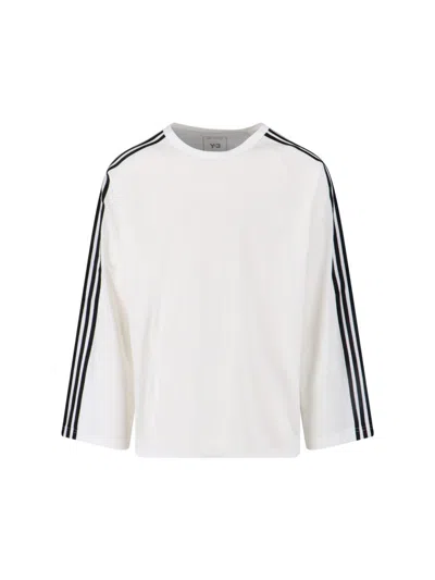Y-3 Crew Neck Striped Raglan Sleeves Top In White