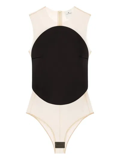 Courrèges Illusion Circle Satin Bodysuit In White