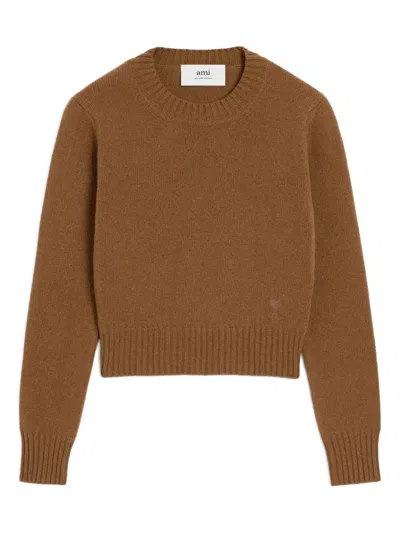 Ami Alexandre Mattiussi Brown Cashmere Ami De Coeur Crewneck Sweater Brown In Brown