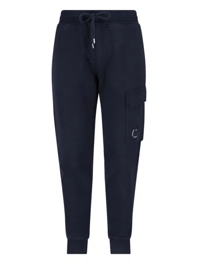 C.p. Company Utility Trousers With Elastic Waistband And Cargo Pocket In Blue
