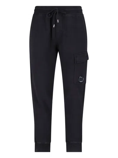 C.p. Company Utility Trousers With Elastic Waistband And Cargo Pocket In Blue