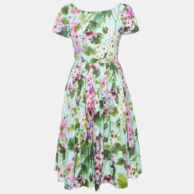 Pre-owned Dolce & Gabbana Blue Floral Print Poplin Midi Dress S