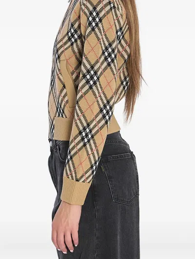 Burberry Check Wool Zip-up Cardigan In Brown