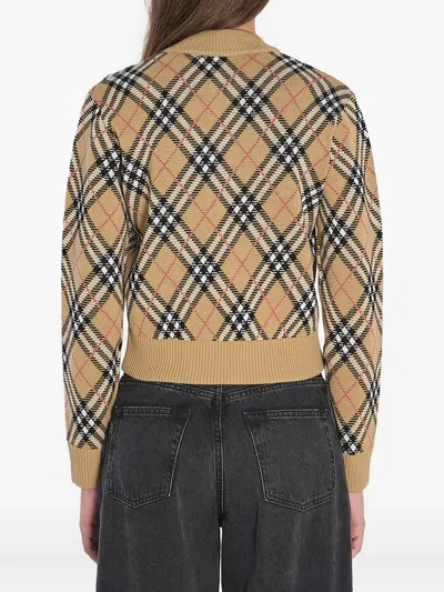 Burberry Check Wool Zip-up Cardigan In Brown