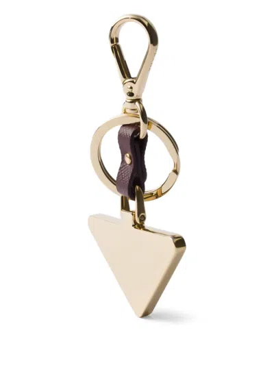 Prada Saffiano Leather And Metal Keychain In Brown