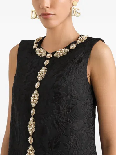 Dolce & Gabbana Peony Brocade Embellished Mini Dress In Black