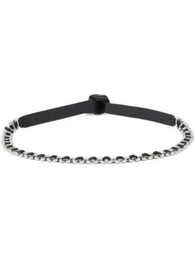 Pinko Leather Belt With Metal Inserts In Black