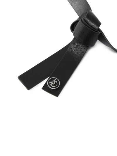Pinko Leather Belt With Metal Inserts In Black
