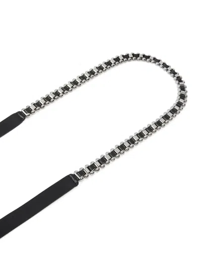 Pinko Leather Belt With Metal Inserts In Black