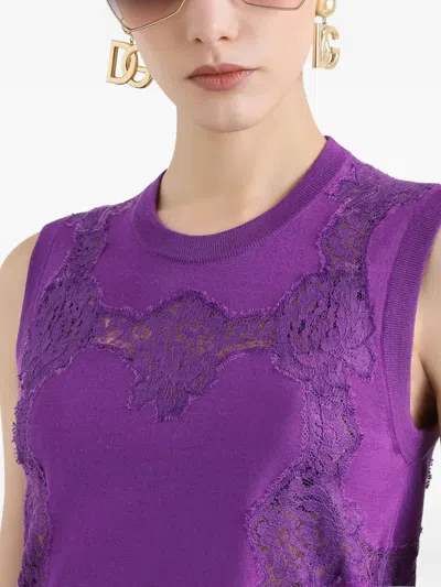 Dolce & Gabbana Wool Lace-inlay Tank Top In Purple