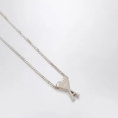 Ami Alexandre Mattiussi Ami Paris Ami De Coeur Palladium Necklace In Neutral