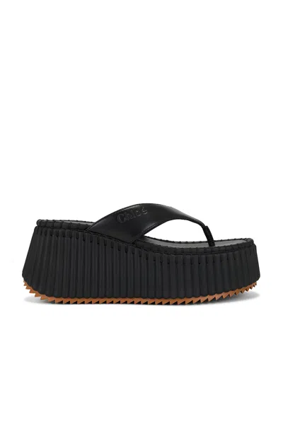 Chloé Heeled Leather Platform Sandals With Ribbed Sole In Blue