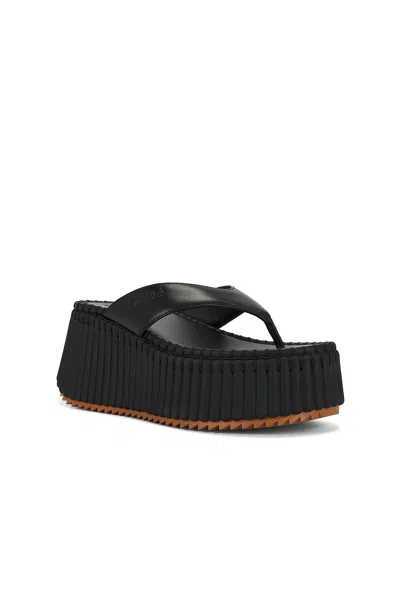 Chloé Heeled Leather Platform Sandals With Ribbed Sole In Blue