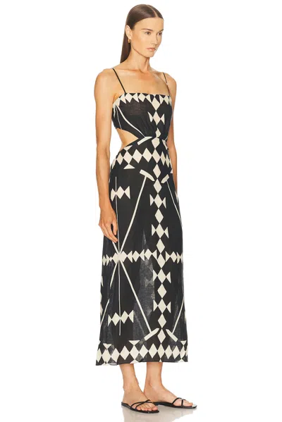 Johanna Ortiz Linen Printed Tactile Winds Maxi Dress In Black