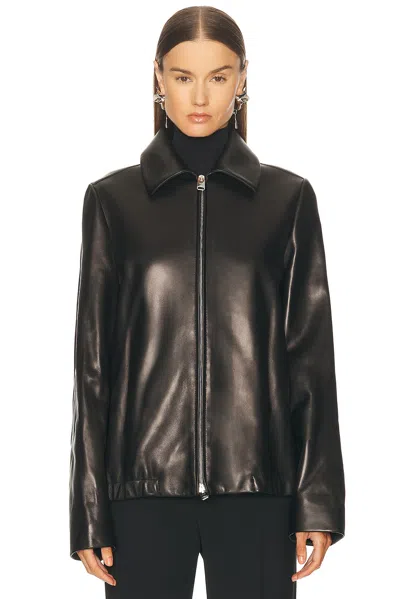 Khaite Grizzo Oversized Leather Collared Jacket In Black
