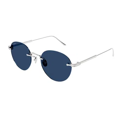 Cartier Ct0393s Signature C De  001 Silver Light Blue Sunglasses In Blue
