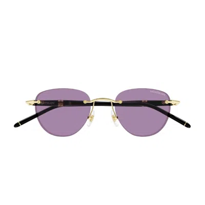 Montblanc Mb0412s Linea Meisterstuck 002 Gold Black Violet Sunglasses In Purple