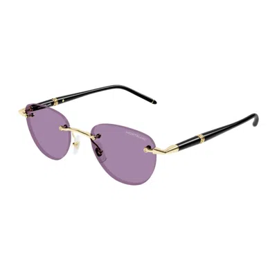 Montblanc Mb0412s Linea Meisterstuck 002 Gold Black Violet Sunglasses In Purple
