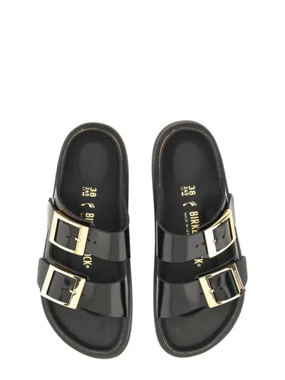 Birkenstock Arizona Droplet Buckle High Shine Black Slides In Black