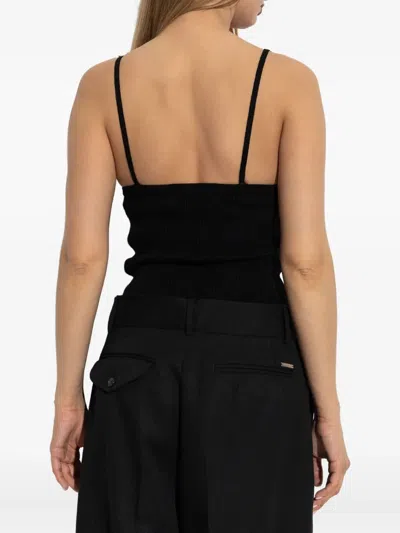 Blumarine Lace-trimmed Ribbed Top In Black