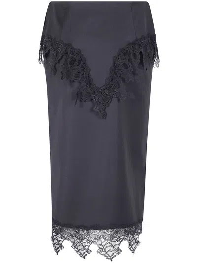 Blumarine Twill Insert Lace Skirt In Blue