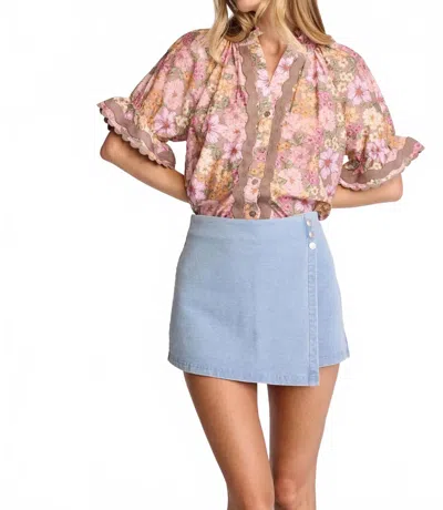 Sundays Aelin Floral V-neck Shirt Top In Dusk Floral In Pink