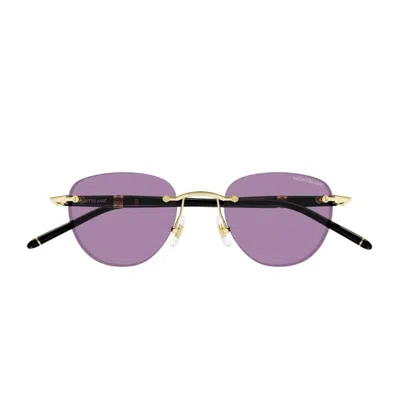Montblanc Mb0412s Linea Meisterstuck 002 Gold Black Violet Sunglasses In Purple