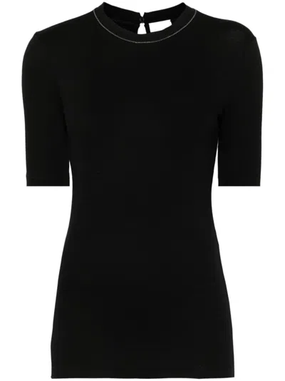 Brunello Cucinelli Ribbed Texture Keyhole Back Short Sleeves Top
