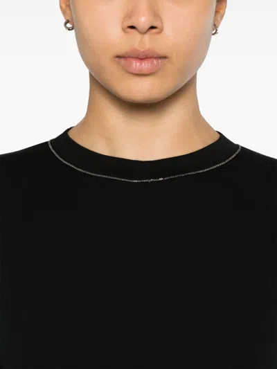 Brunello Cucinelli Ribbed Texture Keyhole Back Short Sleeves Top
