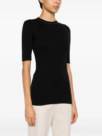 Brunello Cucinelli Ribbed Texture Keyhole Back Short Sleeves Top