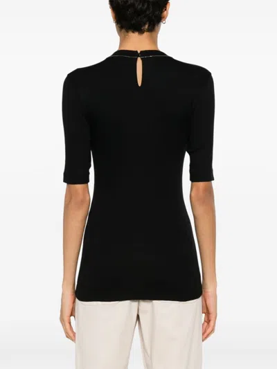 Brunello Cucinelli Ribbed Texture Keyhole Back Short Sleeves Top