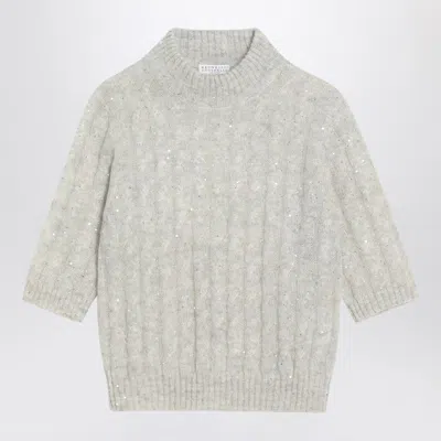 Brunello Cucinelli Light Grey Cable-knit Sweater In Mohair Blend