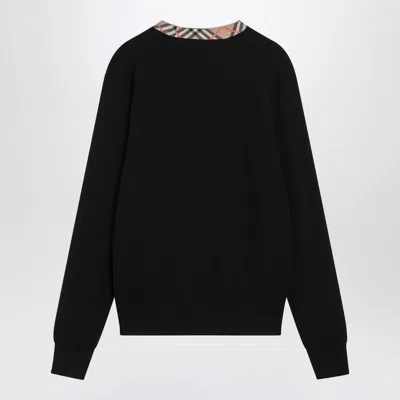 Burberry Crew Neck Knitwear With Distinctive Patterned Collar In Black