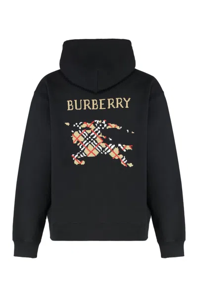 Burberry Men Black Sweatshirt With Ekd Embroidery On The Front And Logo Print On The Rear In Cotton In Black