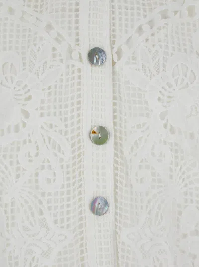 Farm Rio 'swan Lake' White Shirt With Classic Collar And All-over Lace Embroidery In White