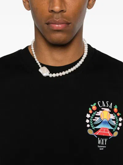 Casablanca Casa Way Mountain Printed Organic Cotton-jersey T-shirt In Black