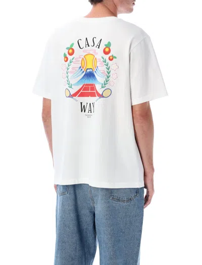 Casablanca T-shirt Girocollo Con Logo Sul Fronte In Cotone Bianca Uomo In Multi