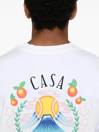 Casablanca T-shirt Girocollo Con Logo Sul Fronte In Cotone Bianca Uomo In Multi