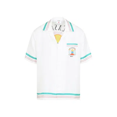 Casablanca Mens Tbc Cuban-collar Graphic-pattern Silk Shirt In White