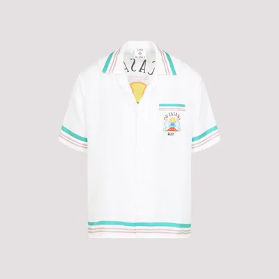 Casablanca Mens Tbc Cuban-collar Graphic-pattern Silk Shirt In White