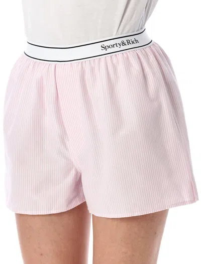 Sporty And Rich Striped Cotton Oxford Shorts With Back Pocket