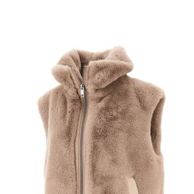 Pinko High Collar Faux Fur Vest In Beige
