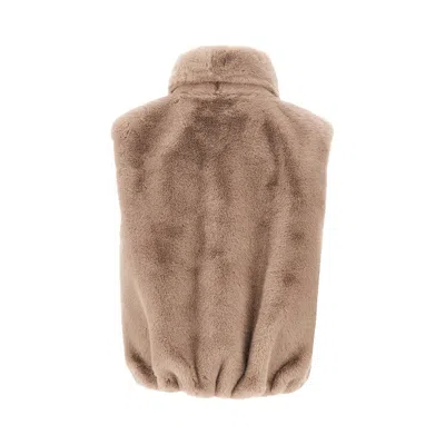 Pinko High Collar Faux Fur Vest In Beige