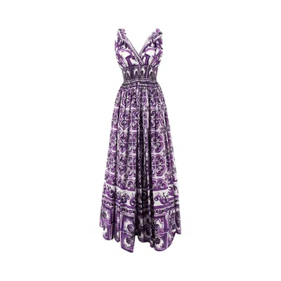 Dolce & Gabbana Smocked V-neck Maxi Dress With Tie Straps